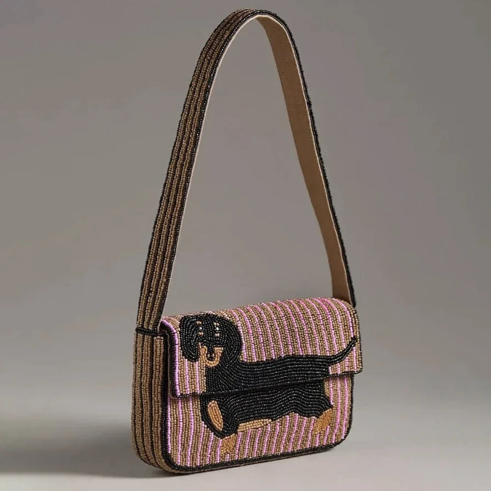 Dachshund Beaded Clutch